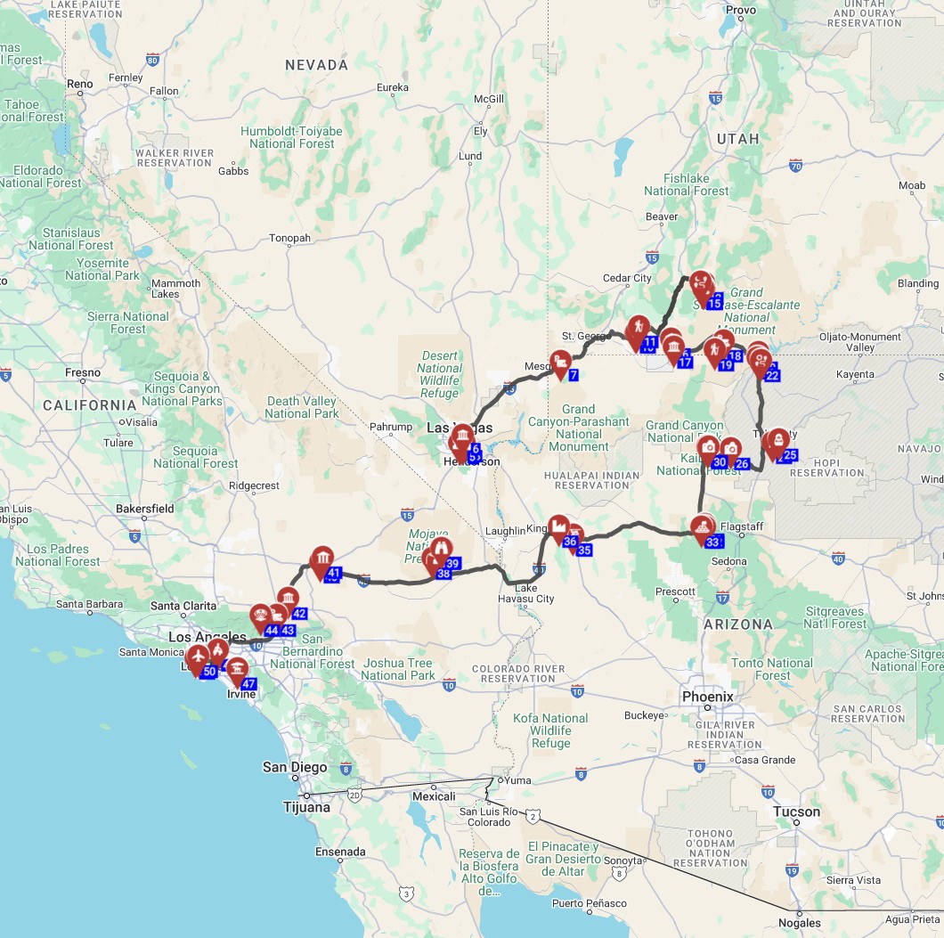 USA RV trip Planner free trial - Las Vegas to Los Angeles motorhome trip  planner